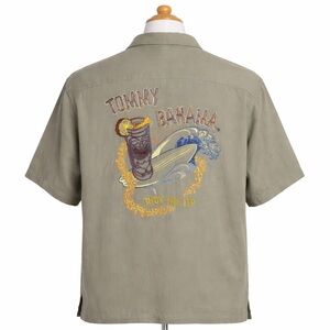 Tommy Bahama Men's Sz XL "Ride The Tip" Embroidered Silk Tan